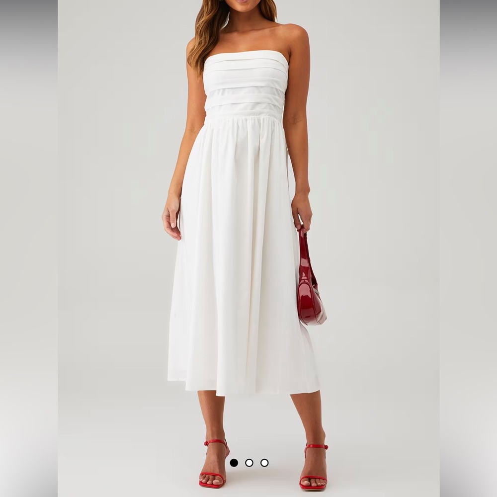 Wayf white strapless dress midi bridal bride wedding